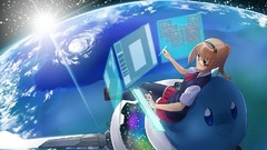Water Space clouds Anime glasses Earth anime girls science 