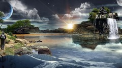 Water Space clouds moon Earth