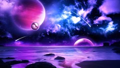 Water Space clouds purple planets