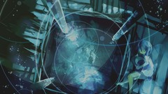 Water Space Stars sky moon Anime dress blue hair anime girls