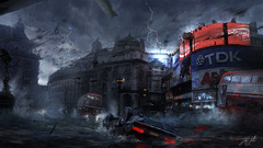 Water storm London destruction