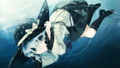 Water string underwater swimming skirts blue hair anime girls 