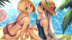 Water summer glasses wet white hair Beaches blondes anime girls 