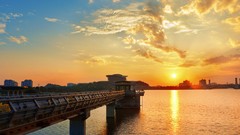 Water sun buildings artwork