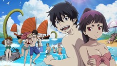 Water sun clouds summer ocean cats Birds Anime red eyes Beaches 