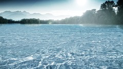 Water sun crystal lakes skies