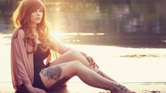 Water sun woman tattoos soft light