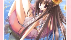 Water Sunflowers red eyes long hair barefoot anime girls 