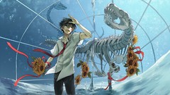 Water Sunflowers tie Bones underwater Ribbons male anime boys 