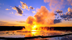 Water sunset steam clouds