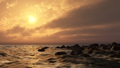 Water sunset sun rocks