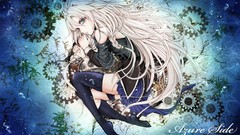 Water text Plants white hair skirts long hair blue eyes braids 