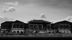 Water Thailand abandoned Bangkok architecture mansion grayscale