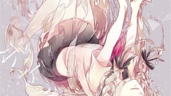 Water triangles gray background white hair Ribbons water drops 