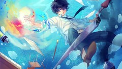 Water underwater blue hair blue eyes short hair black hair 