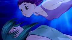 Water underwater blue hair short hair yellow eyes green hair 