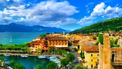 Water view houses skies