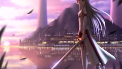 Water weapons Anime Swords blondes cities anime girls scenic 