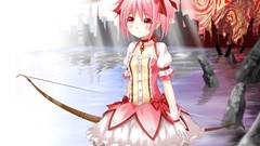 Water weapons dress red eyes pink hair anime girls mahou shoujo 