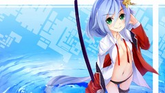 Water weapons Katana Anime Kawasaki blue hair long hair anime 
