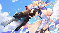 Water weapons navel cleavage eyepatch aqua eyes