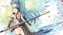 Water weapons wings Anime blue hair anime girls yellow eyes