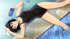 Water wet anime girls brown eyes short hair black hair nanasaki 