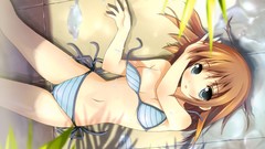 Water wet anime girls lying down bikini
