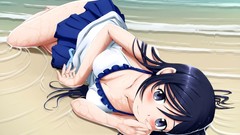 Water wet Beaches skirts blush long hair anime girls blue eyes 