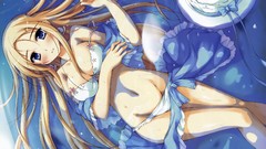 Water wet blondes blush long hair anime girls blue eyes bare 