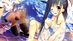 Water wet blush long hair black hair kagome cleavage dengeki 