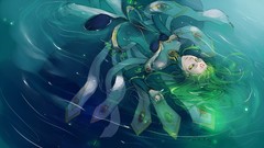 Water wet long hair anime girls code geass yellow eyes green 