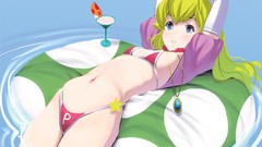 Water wet long hair blue eyes princess peach lying down bikini 