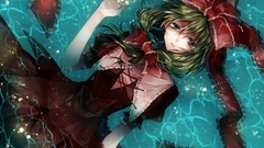 Water wet Ribbons red dress bows long hair green eyes sparkles 