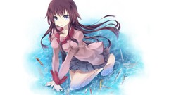 Water white background long hair anime girls blue eyes school 