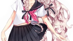 Water white background navel white hair Ribbons water drops 