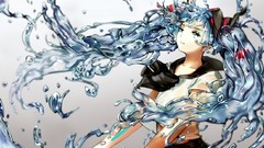 Water white background water drops schoolgirls bows skirts blue 