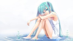Water white dress long hair anime girls hatsune miku vocaloid 