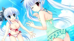 Water white hair long hair mitha game cg cleavage bikini 