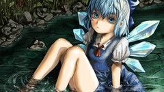 Water wings blue hair anime girls blue eyes short hair touhou 