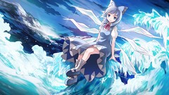 Water wings dress socks blue hair anime girls blue eyes short 