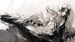 Water wings dress wet white hair sitting belts skirts long hair 