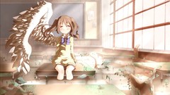 Water wings Plants smiling anime girls classroom school 