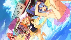 Water wings Umbrellas red eyes Beaches blondes blush blue hair 