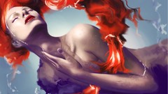 Water woman abstract closed eyes redheads nude artwork