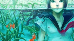 Water woman Anime anime girls brunettes uniforms koi