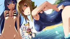 Water woman Anime Beaches blue hair nekomimi animal ears bikini