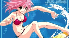 Water woman Anime surfing pink hair anime girls brown eyes 