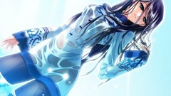 Water woman Anime wet anime girls blue eyes skies bra black 