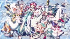 Water woman Anime wet blue hair pink hair smiling anime girls 